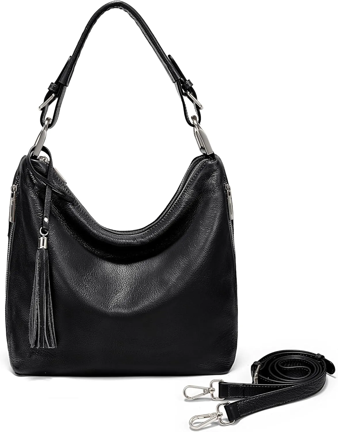 YALUXE Women's Genuine Leather Hobo Handbags Purses Shoulder Bags Cross-body Bags with Double Zippered Pockets
