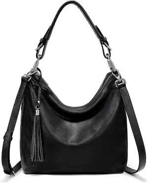 YALUXE Women's Genuine Leather Hobo Handbags Purses Shoulder Bags Cross-body Bags with Double Zippered Pockets