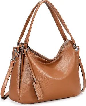 YALUXE Women's Genuine Leather Shoulder Bags Minimalist Handbags Purses with Dual Handles & Detachable Long Strap