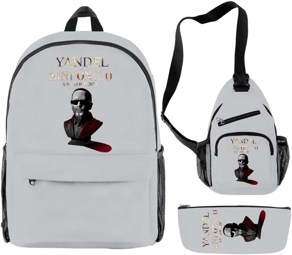 Yandel Sinfonico Tour 2025 Backpack 3 Pieces Sets Vintage Crossbody Bag Fashion Casual Travel Bag (Gray)