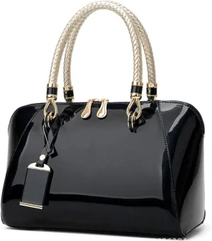 YAQUNICER Top-handle Handbags Purse Satchel for Women Patent PU Shoulder Crossbody Bag Medium Tote