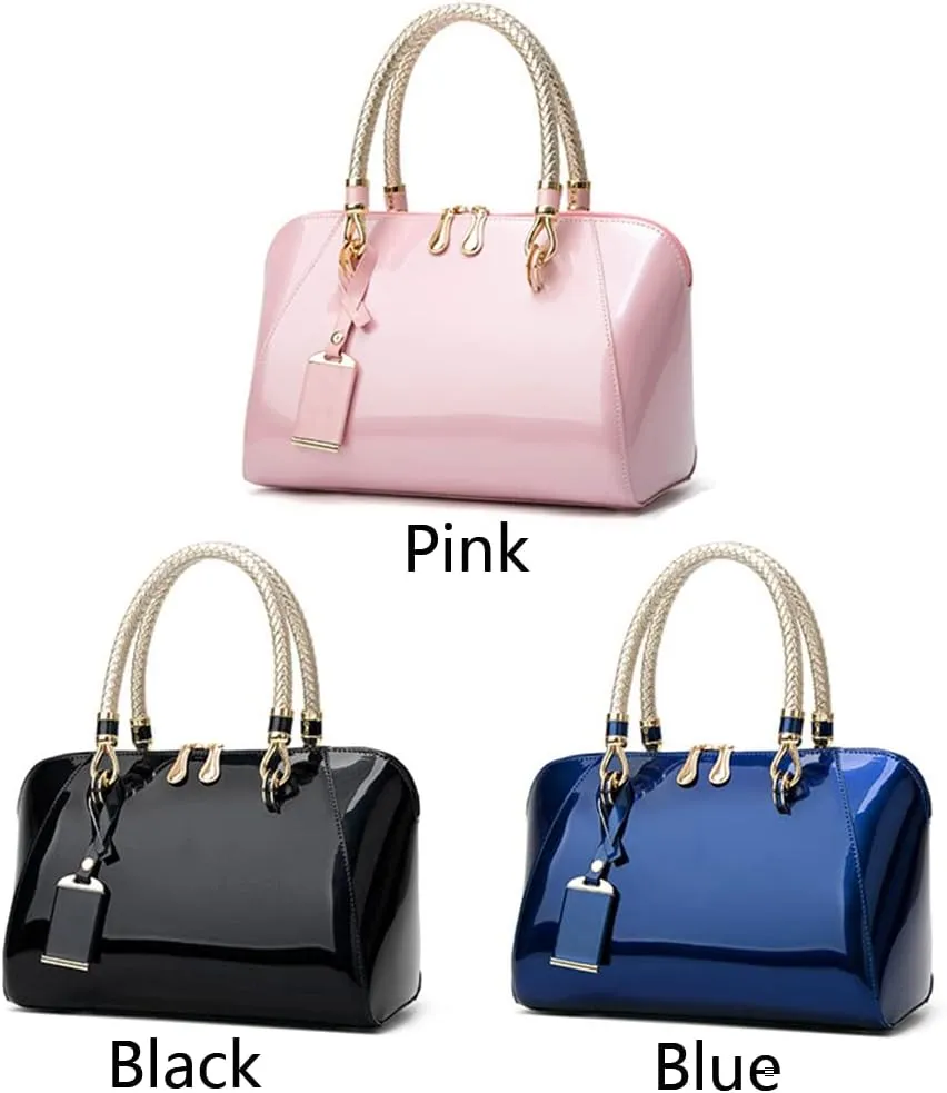 YAQUNICER Top-handle Handbags Purse Satchel for Women Patent PU Shoulder Crossbody Bag Medium Tote