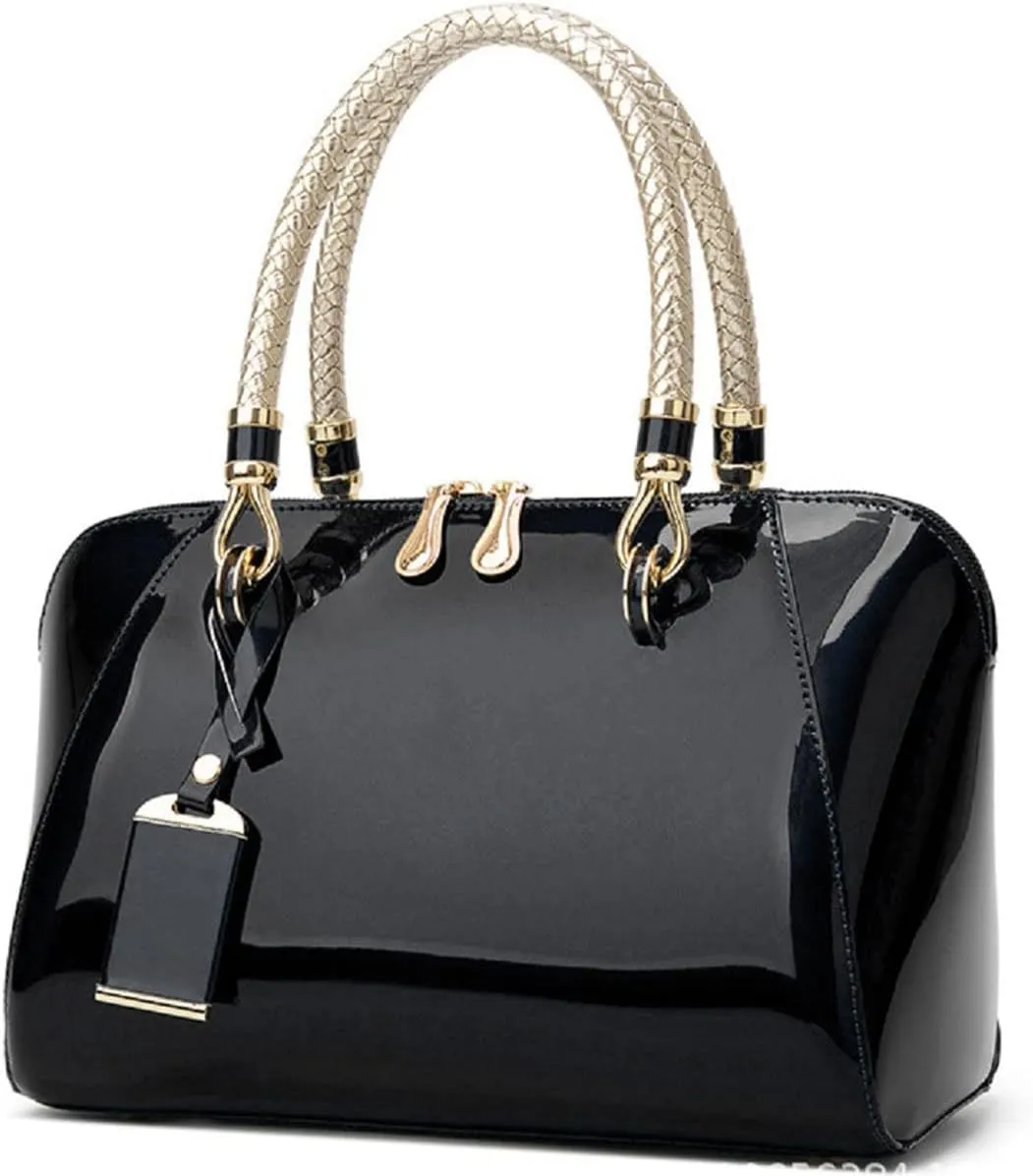 YAQUNICER Top-handle Handbags Purse Satchel for Women Patent PU Shoulder Crossbody Bag Medium Tote