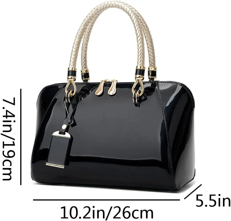 YAQUNICER Top-handle Handbags Purse Satchel for Women Patent PU Shoulder Crossbody Bag Medium Tote