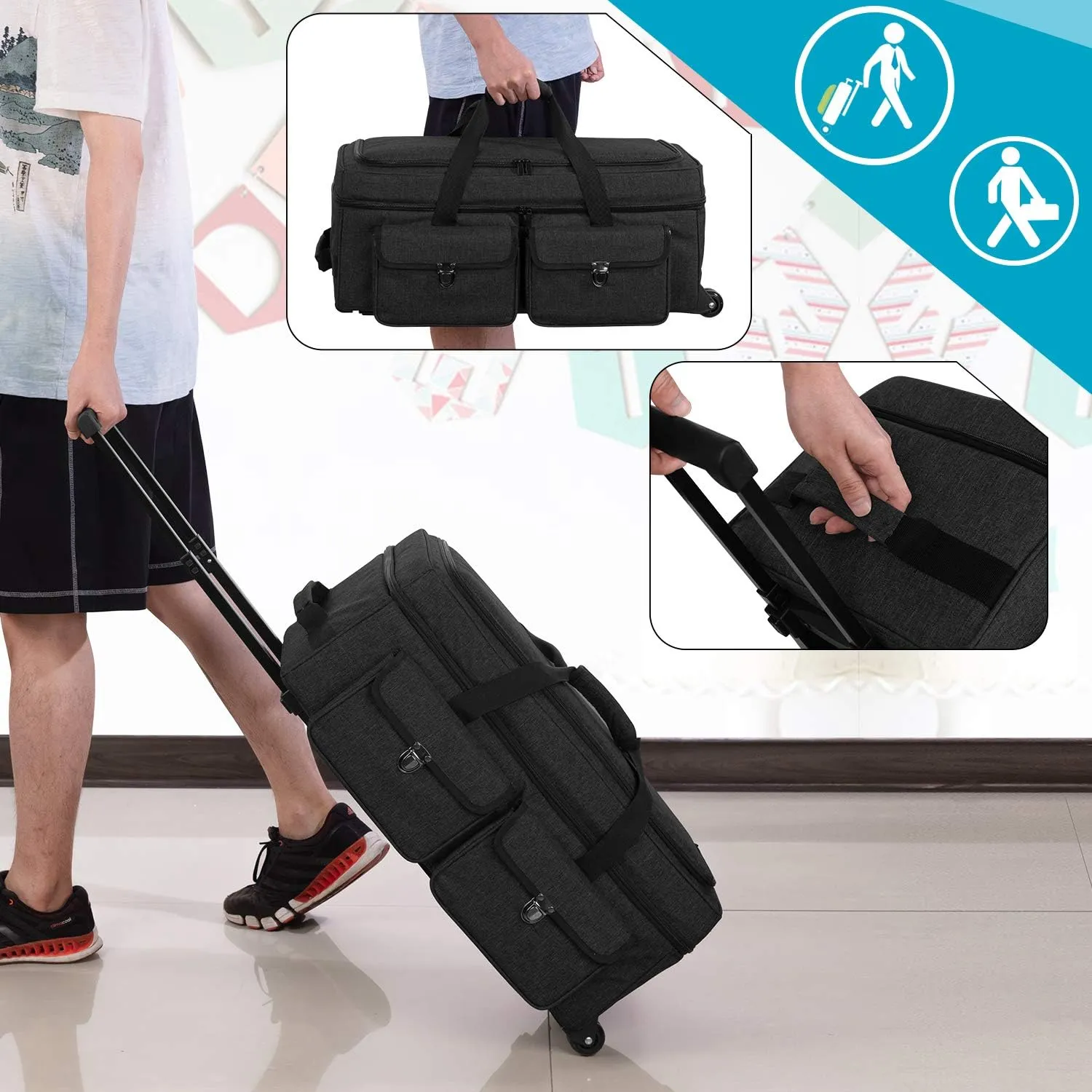 Yarwo Rolling Craft Tote Bag with Wheels Compatible for Cricut Maker, Maker 3, Explore Air 2, Explore 3, Cameo 4, Cameo 5, Double Layers Carrying Case for Die Cut Machine and Supplies, Black(Patented)