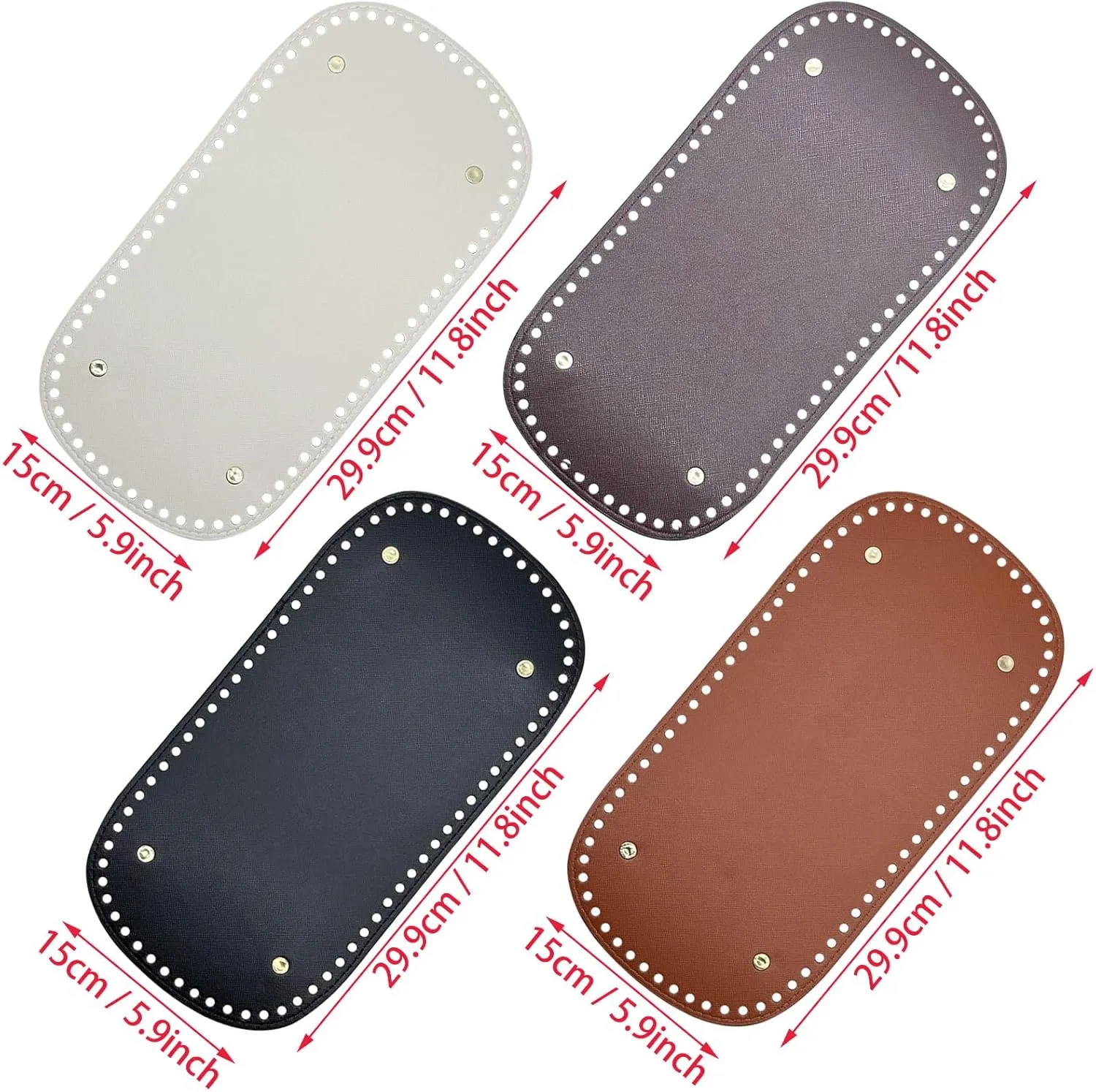 Yayatty PU Leather Bag Bottom, 4 PCS Rectangle Bag Base Insert Cushion Base with Holes for DIY Knitting Crochet Bags Tote Bucket, Purse Making Supply, 30 x 15cm