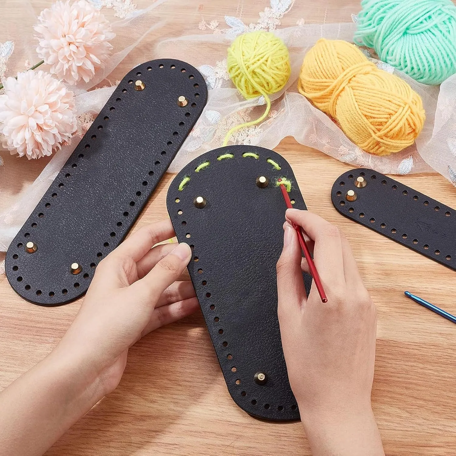 Yayatty PU Leather Bag Bottom, 4 PCS Rectangle Bag Base Insert Cushion Base with Holes for DIY Knitting Crochet Bags Tote Bucket, Purse Making Supply, 30 x 15cm