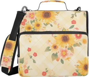 Yellow Sunflower 1.5-Inch 3-Rings Organizer Binder with Handle Easy to Carry Portable Portfolio Suitable for Middle School