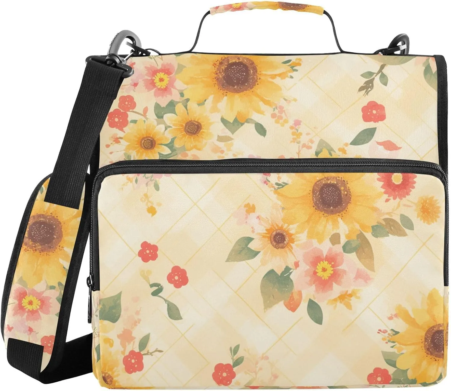 Yellow Sunflower 1.5-Inch 3-Rings Organizer Binder with Handle Easy to Carry Portable Portfolio Suitable for Middle School