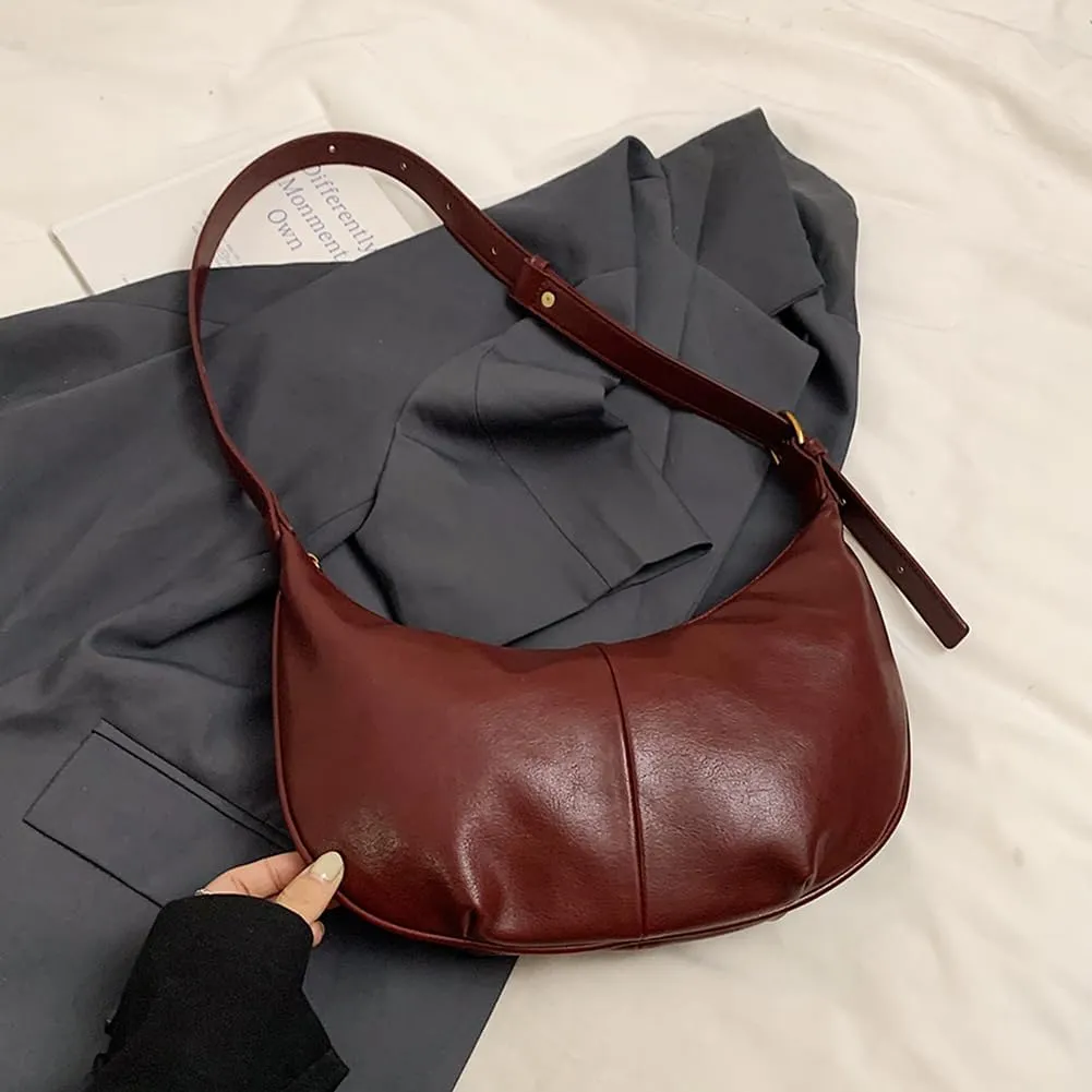 YFGBCX Leather Hobo Bags for Women Tote Bag with Zipper Womens Crescent Crossbody Bag