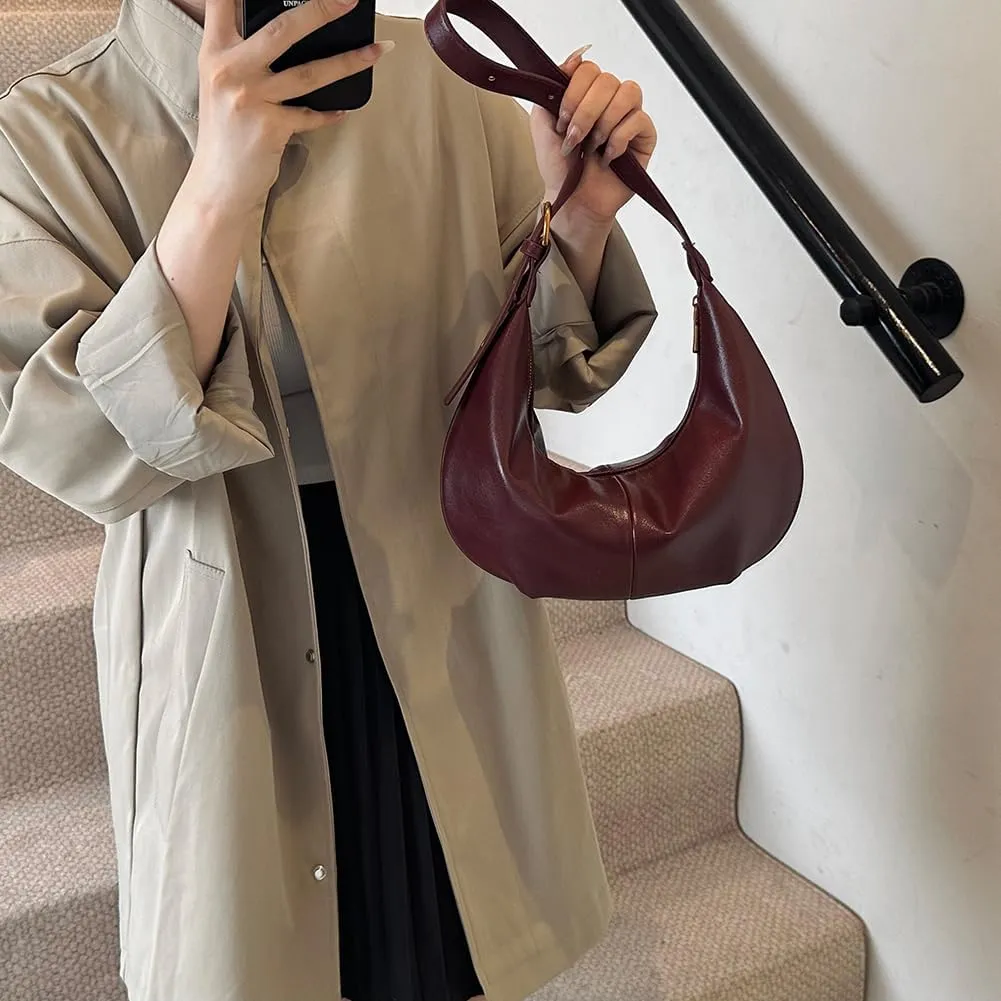 YFGBCX Leather Hobo Bags for Women Tote Bag with Zipper Womens Crescent Crossbody Bag