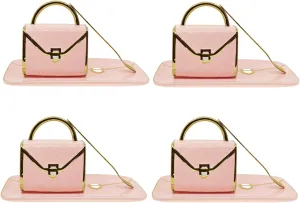 YnsfreeCeramic Purse Coffee Mugs Set Tea Cup Unique Bag shaped mug and Saucer Set with Spoon and Saucer For Women Thanksgiving Christmas Gifts (pink set of 4)