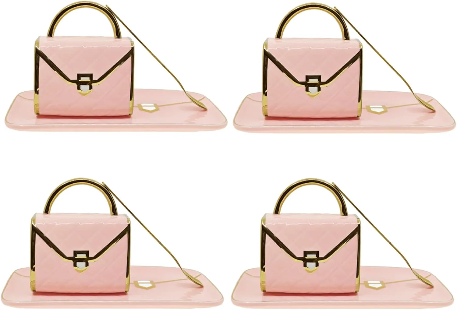 YnsfreeCeramic Purse Coffee Mugs Set Tea Cup Unique Bag shaped mug and Saucer Set with Spoon and Saucer For Women Thanksgiving Christmas Gifts (pink set of 4)