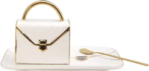 YnsfreeCeramic Purse Coffee Mugs Set Tea Cup Unique Bag shaped mug and Saucer Set with Spoon and Saucer For Women Thanksgiving Christmas Gifts (White)