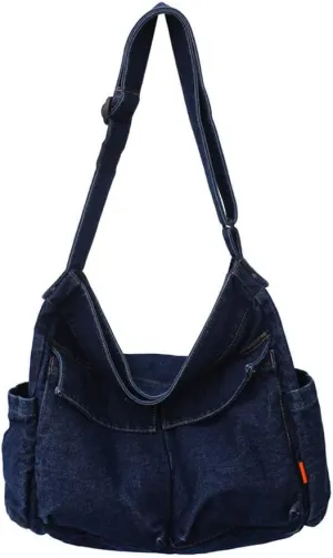 Yohora Denim Shoulder Bag Casual Style Lightweight Retro Travel Shopper Crossbody Handbag for Women Jean Tote Purse