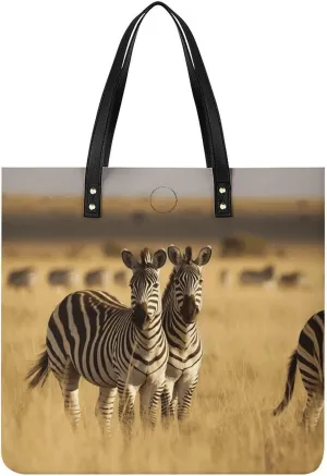 Zebras in The Grass of The Savanna Large Leather Handbags Women Fashion Handbag Multifunctional Travel Bag It Is A Great Gift for Mothers, Teachers, Friends, Bridesmaids