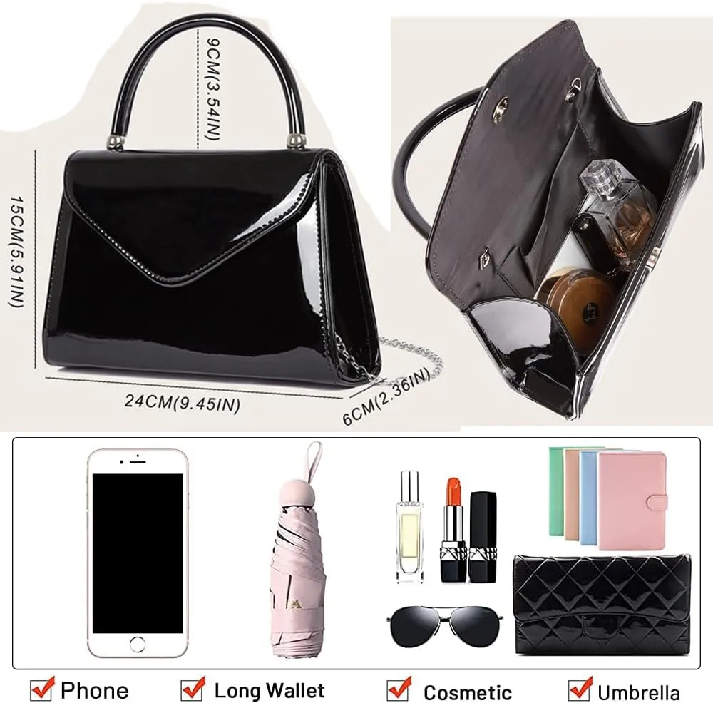 ZiMing Glossy Patent Leather Handbag for Women Evening Bag Small Satchel Bag Chain Shoulder Bag Flip Top Handle Bag