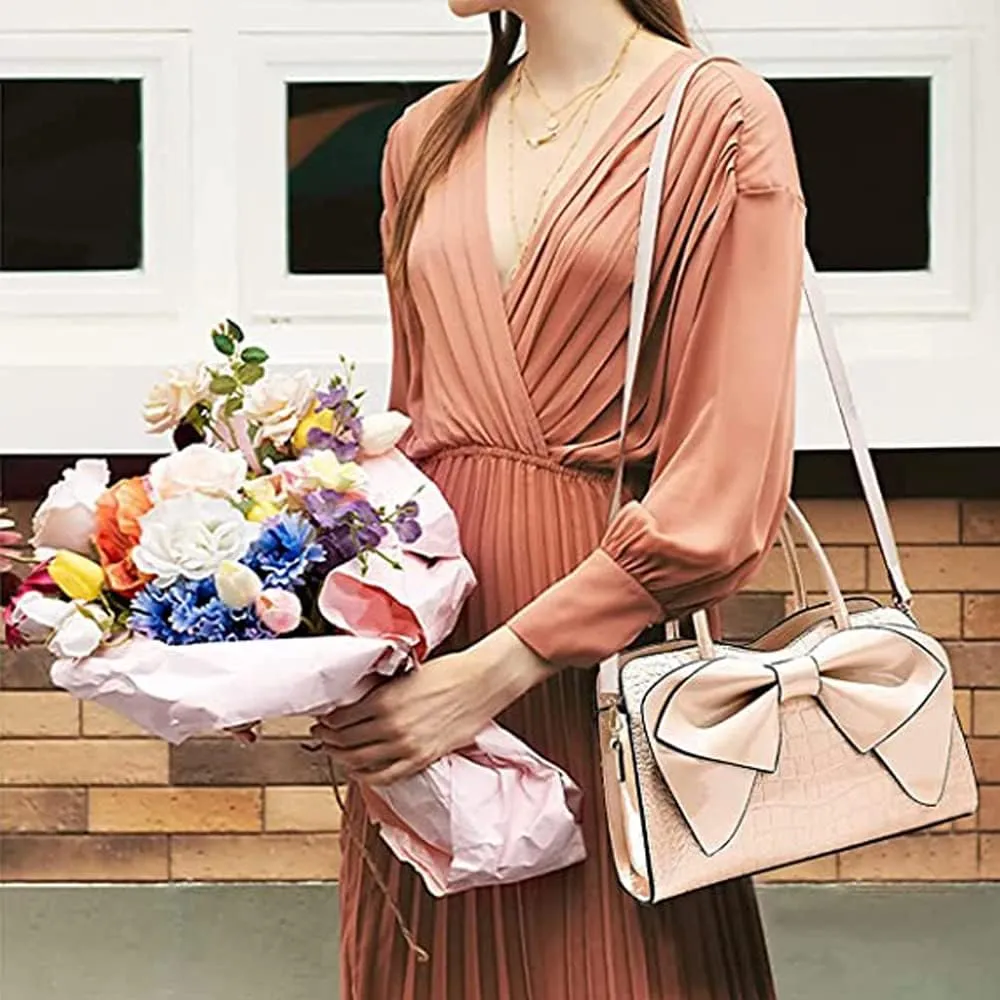 ZiMing Glossy Patent Leather Handbag for Women Satchel Bag Bowknot Purse Top Handle Bags Stylish Shoulder Bag Medium Tote Bag