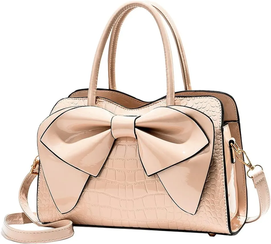 ZiMing Glossy Patent Leather Handbag for Women Satchel Bag Bowknot Purse Top Handle Bags Stylish Shoulder Bag Medium Tote Bag