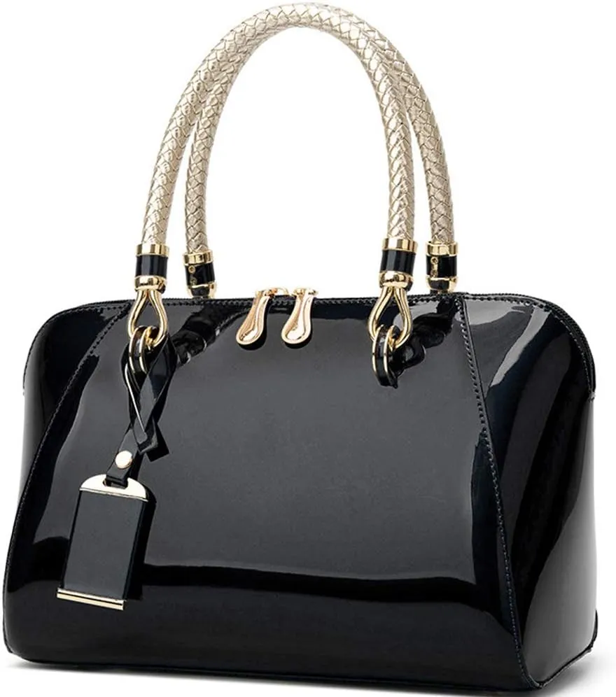 ZiMing Glossy Patent Leather Handbags for Women Top Handle Purse Satchel Bag Stylish Handbag Medium Tote Bags Shoulder Bag