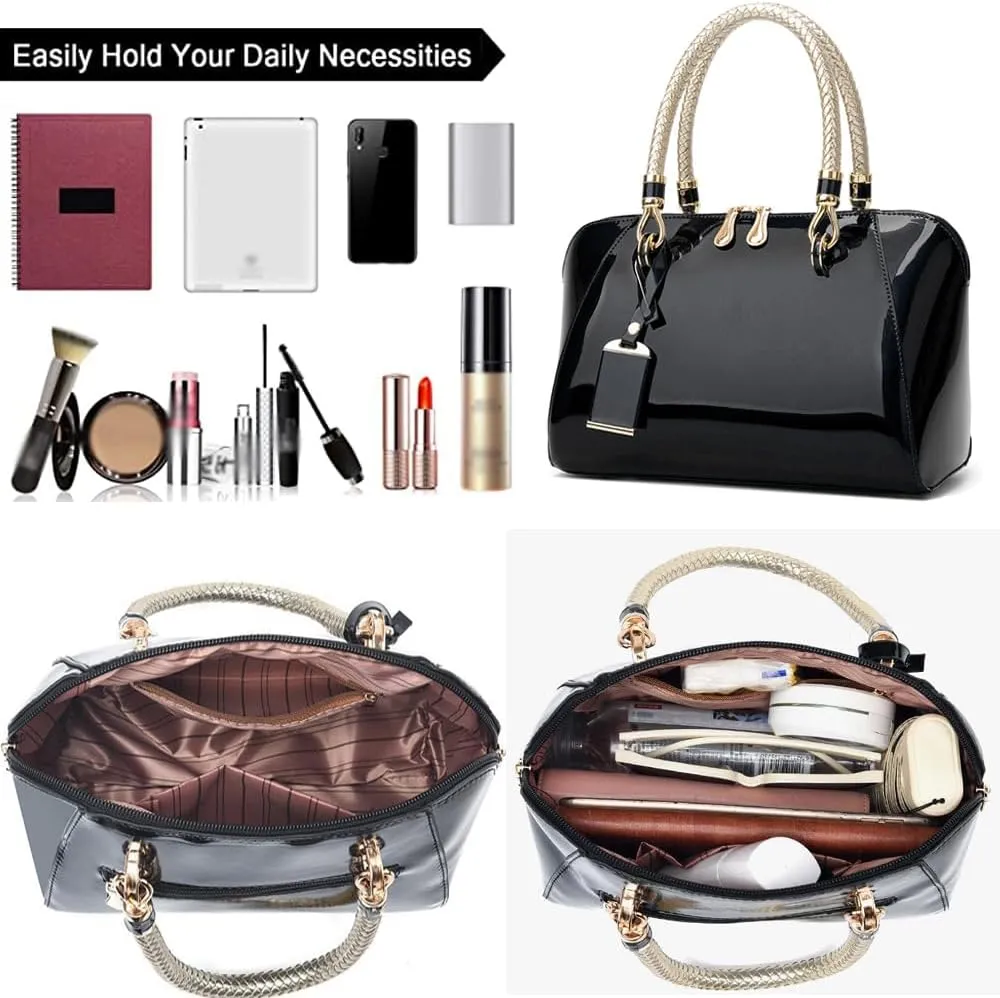 ZiMing Glossy Patent Leather Handbags for Women Top Handle Purse Satchel Bag Stylish Handbag Medium Tote Bags Shoulder Bag