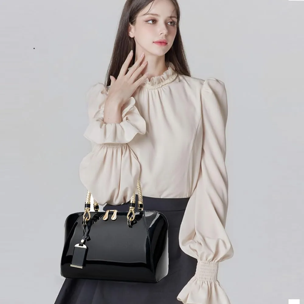 ZiMing Glossy Patent Leather Handbags for Women Top Handle Purse Satchel Bag Stylish Handbag Medium Tote Bags Shoulder Bag