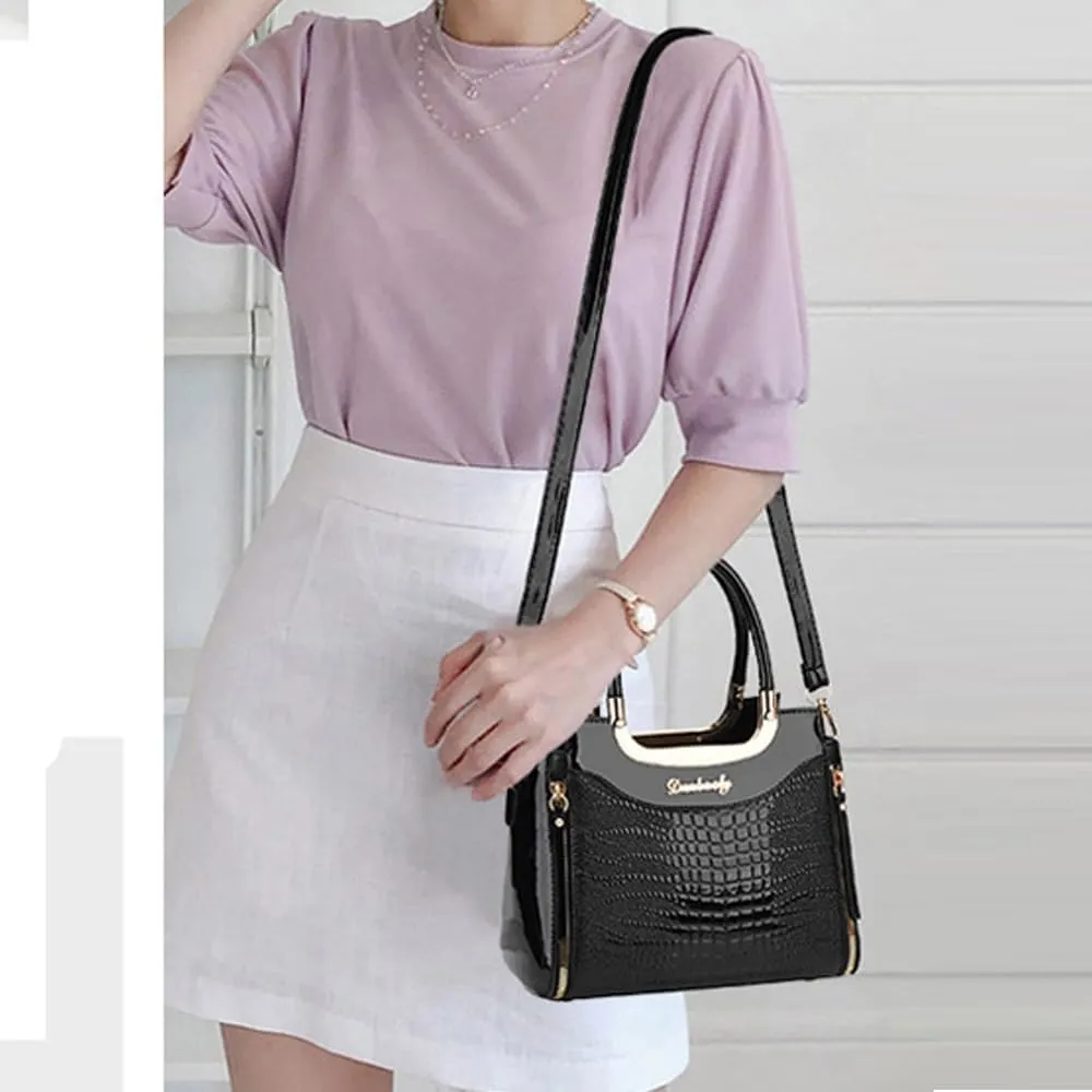 ZiMing Glossy Patent Leather Handbags Purses for Women Satchel Crocodile Pattern Top Handle Handbag Ladies Shoulder Bag