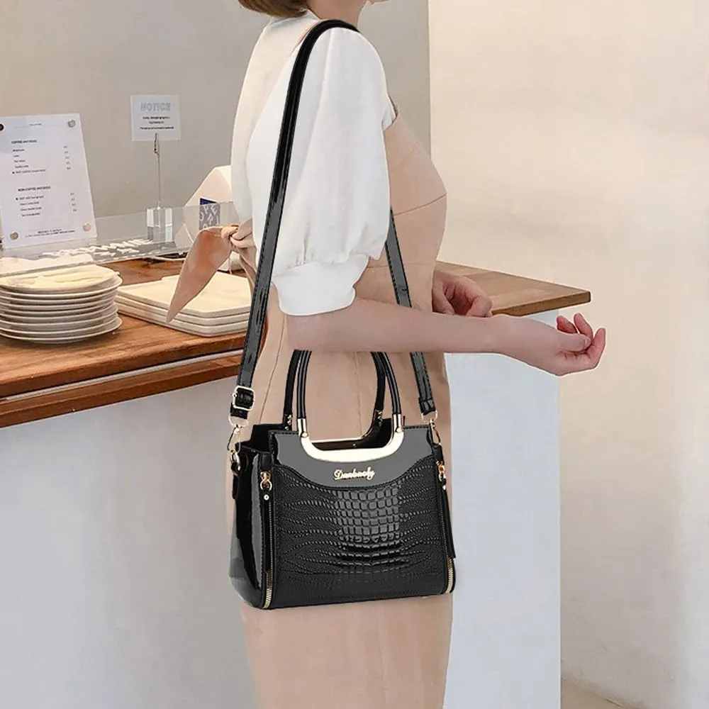 ZiMing Glossy Patent Leather Handbags Purses for Women Satchel Crocodile Pattern Top Handle Handbag Ladies Shoulder Bag