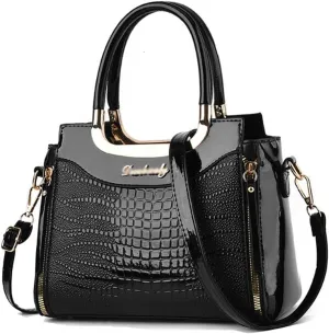 ZiMing Glossy Patent Leather Handbags Purses for Women Satchel Crocodile Pattern Top Handle Handbag Ladies Shoulder Bag