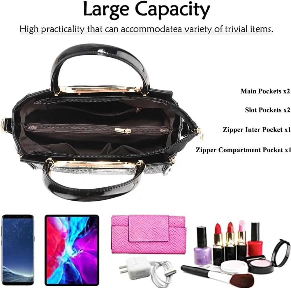 ZiMing Glossy Patent Leather Handbags Purses for Women Satchel Crocodile Pattern Top Handle Handbag Ladies Shoulder Bag