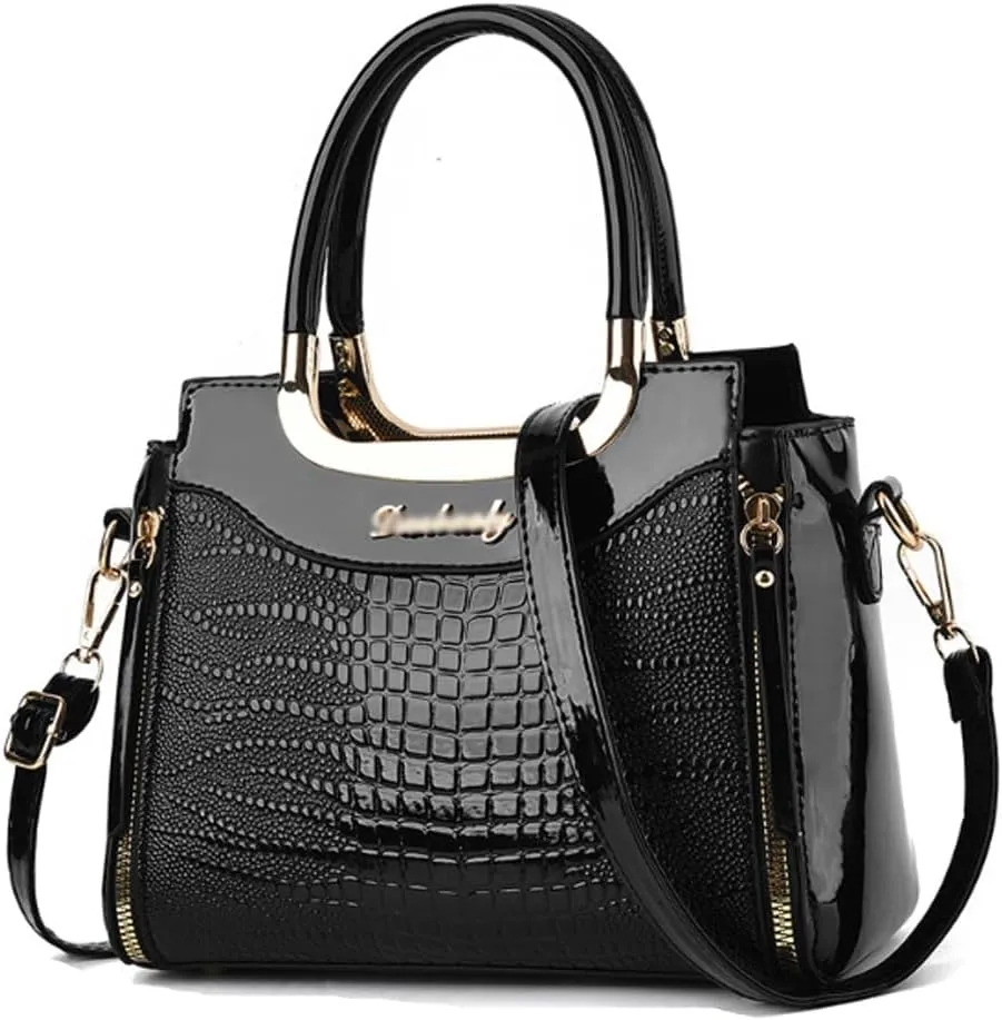 ZiMing Glossy Patent Leather Handbags Purses for Women Satchel Crocodile Pattern Top Handle Handbag Ladies Shoulder Bag
