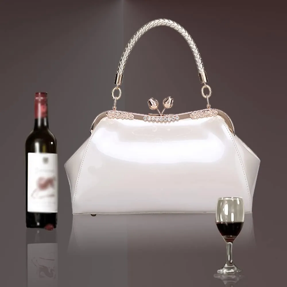 ZiMing Glossy Patent Leather Handbags Women Kiss Lock Purse Top Handle Handbag Evening Bag Satchel Shoulder Crossbody Bag