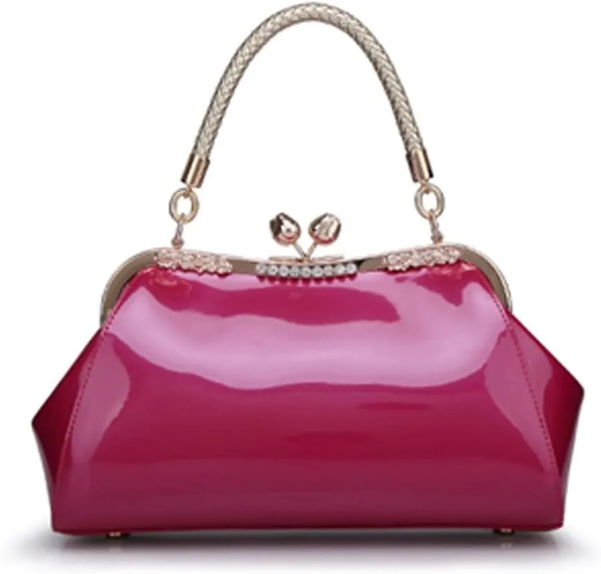 ZiMing Glossy Patent Leather Handbags Women Kiss Lock Purse Top Handle Handbag Evening Bag Satchel Shoulder Crossbody Bag