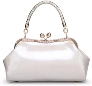 ZiMing Glossy Patent Leather Handbags Women Kiss Lock Purse Top Handle Handbag Evening Bag Satchel Shoulder Crossbody Bag