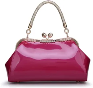 ZiMing Glossy Patent Leather Handbags Women Kiss Lock Purse Top Handle Handbag Evening Bag Satchel Shoulder Crossbody Bag