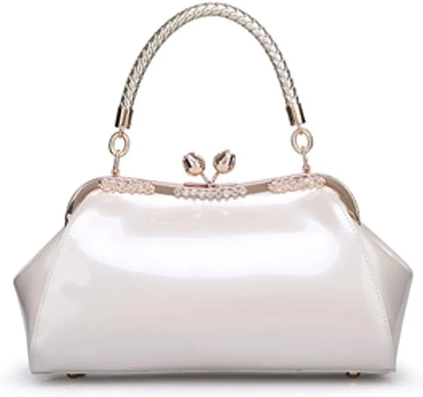 ZiMing Glossy Patent Leather Handbags Women Kiss Lock Purse Top Handle Handbag Evening Bag Satchel Shoulder Crossbody Bag