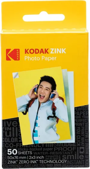 Zink KODAK 2"x3" Premium Photo Paper (50 Sheets) Compatible with KODAK Smile, KODAK Step, PRINTOMATIC, 50 count (Pack of 1)