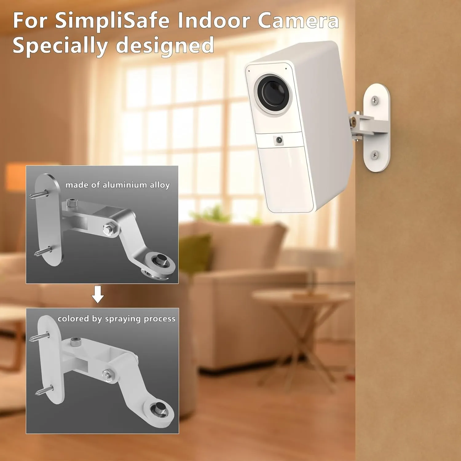 Zwolf Metal Wall Mount Compatible with SimpliSafe Smart Alarm Wireless Indoor Security Camera, 360 Degree Adjustable Upright from The Ceiling or Wall for SimpliSafe Indoor Camera